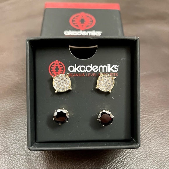 ✅NEW “Akademiks” Fashion Earring Set Silver/Gold Rhinestone - Picture 6 of 8